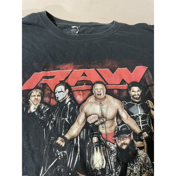 Vintage WWF Raw 90s Wrestling Black Front Print T-Shirt LARGE - Picture 3 of 11